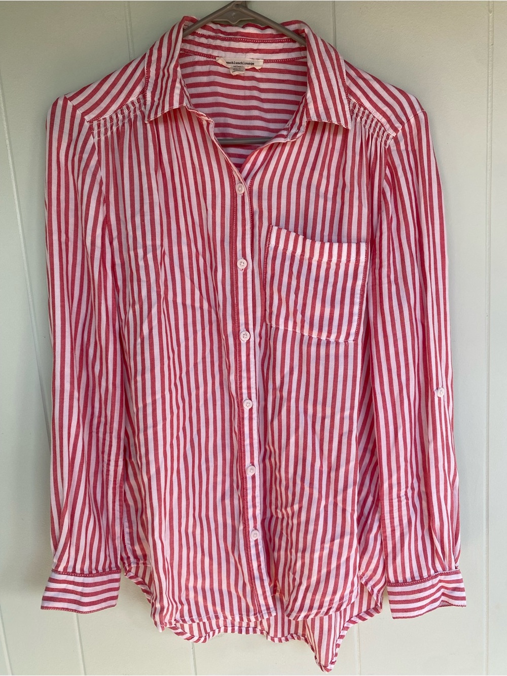 beachlunchlounge Pink and White Striped Button-Down Shirt